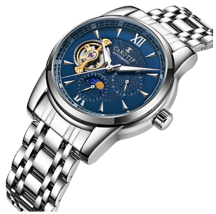 CAROTIF Automatic Tourbillon Watch for Men Gold Skeleton Luxury Stainless Steel Waterproof F6002-2 7