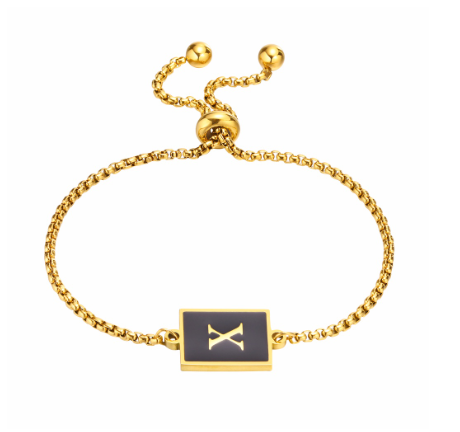 Vnox Initial Letter Black Bracelet,Gold Tone A-Z 26 Alphabet Charms Chain with Ball Clasp,Luxury Gifts for Women X