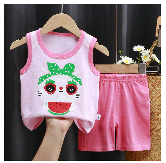For Baby Girls & Kids Sleeveless Shorts Set Pure Cotton Summer Wear For Kids Girls S1
