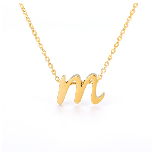 Maxzone Tiny Initial Letter Necklaces For Women Stainless Steel Old English Letter Vintage Necklace Boho Birthday Gothic Jewelry Gift M