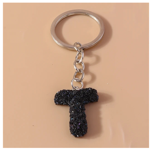 Fashion Rose 26 Letter Keychains Sweet Flower A-Z Alphabet Keyrings For Women Handbag Pendant Ornaments Jewelry Accessories T