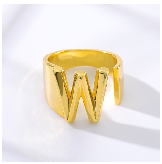 Maxzone Fashion Adjustable Open Gold Initial Rings For Women Stainless Steel A-Z Letter Ring Ladies Meaningful Wedding Jewelry Gift W