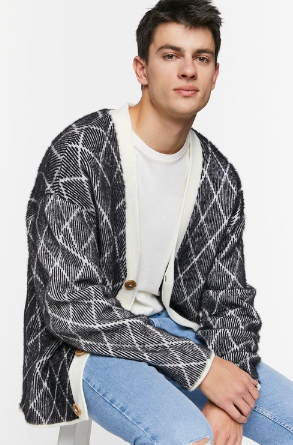 Forever 21 Men's Lattice Grid Cardigan Sweater