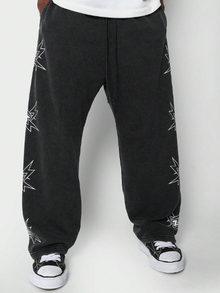 SUMWON Premium Heavyweight Washed Baggy Jogger With Side Graphic Print