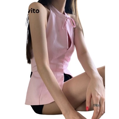 Lovito Women Tie Front Tank Top LNA19112 (Pink)