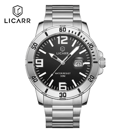 LICARR Top Brand Mens Watches Fashion Quartz Sport Waterproof Date Stainless Steel Clock Male Casual Business Wrist Watch M5