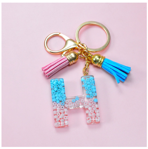 A-Z 26 Letter Silicone Beads Filling Keychain Candy Color Name Initial Resin Keyring DIY Accessories Women Bag Ornaments H