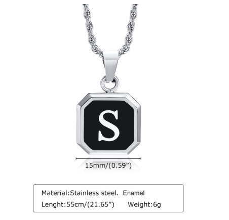 Meaeguet A-Z Letter Necklace for Men,Stainless Steel Square Letter Pendant Chain Necklace Jewelry Gifts S