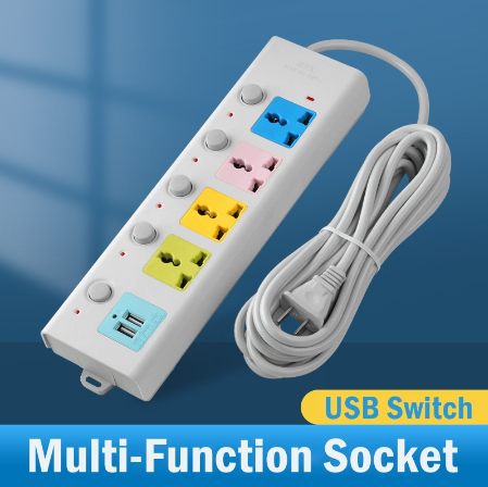 Zeus Multi-Function Socket Extension Outlet with 4 Power Socket AND 2 USB Ports 1.8 Meters Long