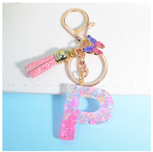 Glitter Star Sequin Filled 26 Letter Keychains With Butterfly Pendant Fashion Tassel Name Initials Key Chains Car Keyrings Gifts P