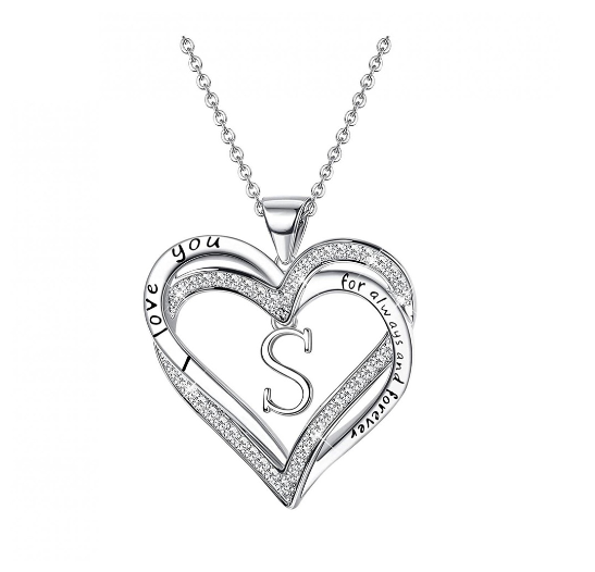 Clever Jewelry Letters Necklace A to Z Initial Heart Pendant Necklace Heart Necklace for Women Gift Dainty Initial Cubic Zirconia Alphabet S