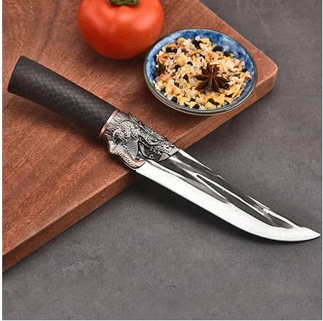 Nipiin Bone Removal Knife Dragon Head Forged Blade Slicing Knife Bone Meat Knife with Leather Cover