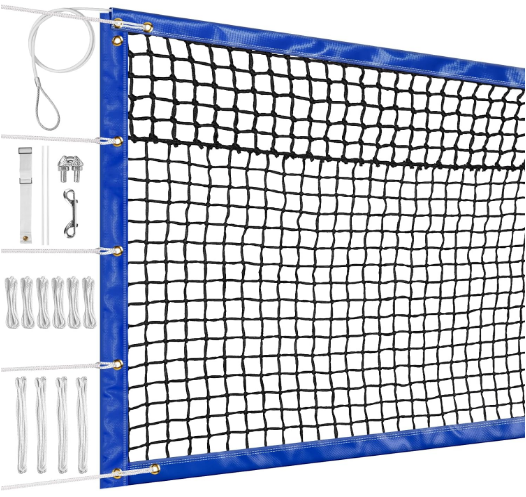 Professional Tennis Nets Outdoor Heavy Duty, All Weather Enhanced, Sturdier Vinyl Bands, Thicker Double Braided Net and Robust Steel Cable, Including Center Strap & Fiberglass Dowels- Blue, 42x3.5FT