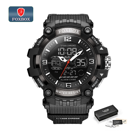 OXBOX New Fashion Digital Watches Men Big Dial Dual Display Outdoors Waterproof Sport Luminous Silicone Watch BLACK SILVER