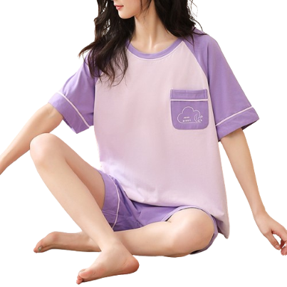 Lovito Women Pocket Colorblock Pajama Sets LNA24149 (Purple)