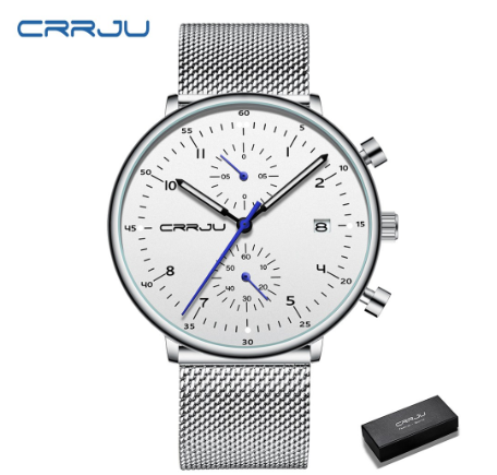 CRRJU Mens Watch Luxury Top Brand Men Stainless Steel WristWatch Men's waterproof Date Quartz watches relogio masculino 2278 M3