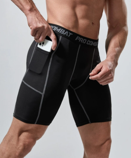 Manfinity Fitness Men Top-stitching Contrast Letter Tape Sports Tights With Phone Pocket