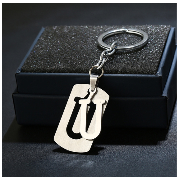 Stainless Steel 26 Letters Keychain Women Men Backpack Purse Charms Metal A To Z Alphabet Pendant With Key Holder For Couple U