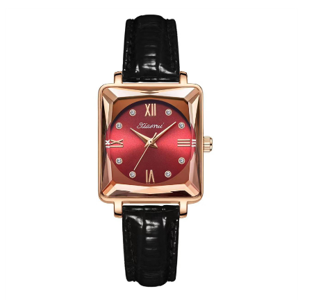 SENO Luxury Watch For Women Casual Alloy Waterproof Wristwatches Stainless Steel Diamond Fashion Ladies Square Watch RED LEATHER