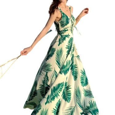 Lovito Women Elegant Plants Tie Back Backless Dress LNL40100