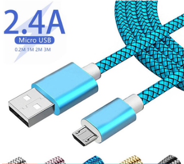 1M 2.4A Micro USB Nylon-Braided Fast Charger Cord USB Date Cable / Fast Charging For Android Phone