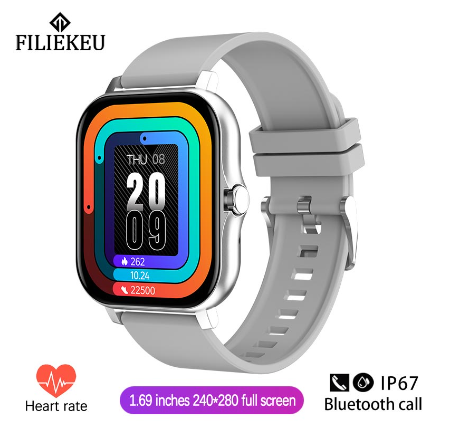 FILIEKEU Smart Watch Men Women Waterproof Sports Fitness Bluetooth Couple Touchscreen Stainless Steel Smartwatch SILICONE SILVER