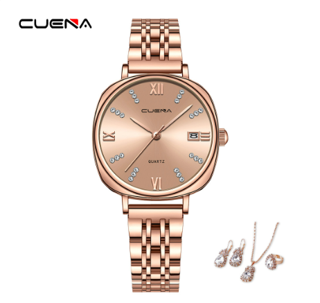 CUENA Original Women Watches Stainless Steel Waterproof Unique Creative Small Dial Fashion Casual Business Sports Quartz Analog Watch ROSEGOLD