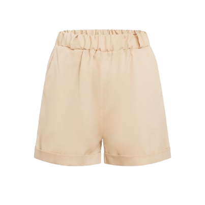 Lovito Plain Casual Elastic Waist Pocket Roll Up Shorts L20D064 (Khaki/Black/Tan)