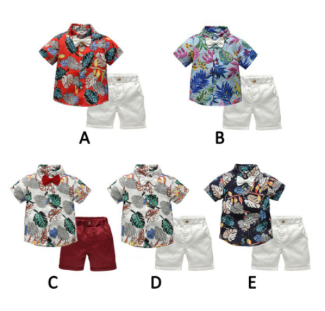 Gentleman Boys Beach Clothing Set Kids Short Sleeve Shirt + Shorts Summer Outfits