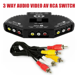 Geezmo 3 in 1 RCA 3-Way Audio Video AV RCA Switch Selector Box Composite Splitter Converter