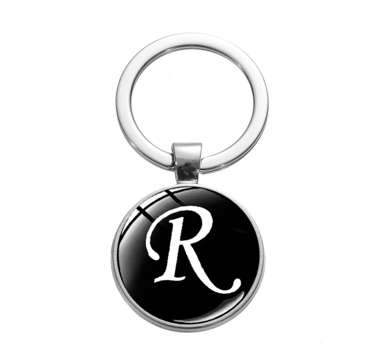 26 English Letters Glass Round Charm Key Ring A-Z Initial Name Keychain Bag Ornaments Car Key Chains Jewelry Gift Accessories R