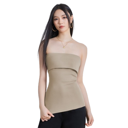 Lovito Women Casual Plain Zipper Tank Top L64AD068 (Khaki)