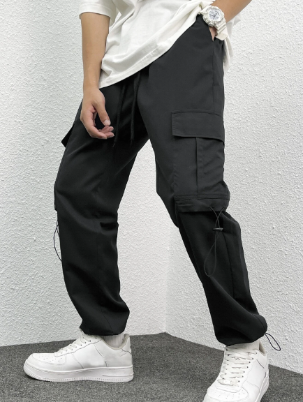 Manfinity EMRG Men Flap Pocket Side Drawstring Waist Cargo Pants