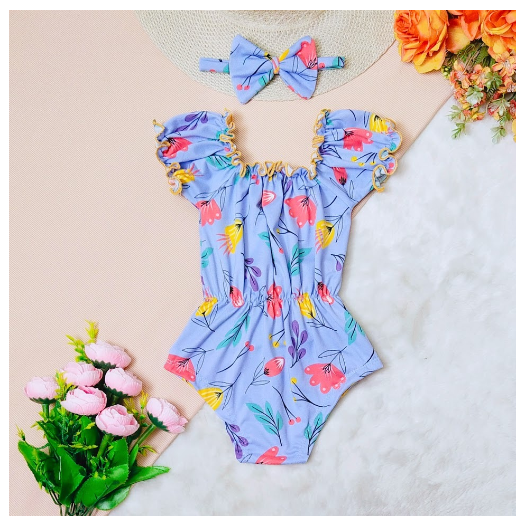 Candy Puffed Lettuce Baby Onesie with Turban 0-12 Months 3