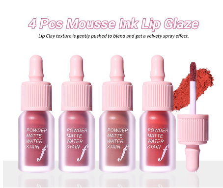 Bayfree 4 Pcs./Set Mousse Ink Lip Glaze Dual Use Lips and Cheeks
