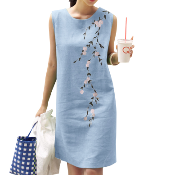 ZANZEA Women Korean Leisure Sleeveless Embroidered Hem Split Tank Dress
