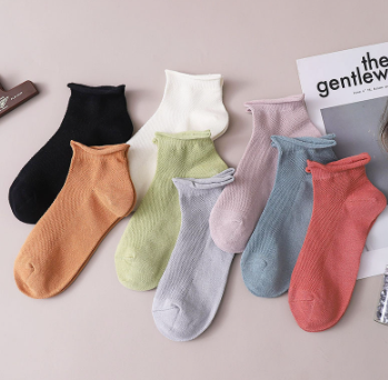 Women Ankle Socks Japanese Sale Harajuku College Wind Cute Fashion Solid Cotton Wild Crimping Princess Student Girl Socks