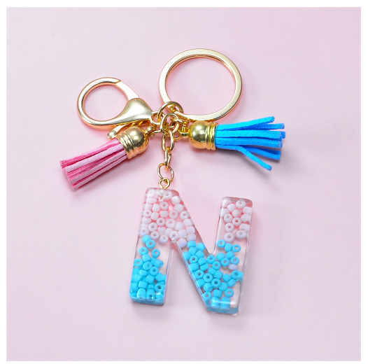 A-Z 26 Letter Silicone Beads Filling Keychain Candy Color Name Initial Resin Keyring DIY Accessories Women Bag Ornaments N