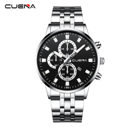 CUENA Men's Watches Original Brand Luxury Business Analog Quartz Waterproof 6025 SILVER BLACK