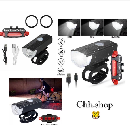 Headlight / Long PresBack Lamp Bike Bicycle Light USB LED Rechargeable Set Mountain Cycle Flashlight