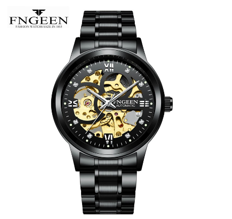 FNGEEN 6018 Men's Automatic Mechanical Watch ALL BLACK STEEL