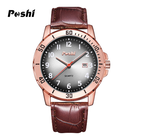 POSHI Watch for Men Classic Simple Leather Strap Quartz Wrist Watch Men Waterproof Original Fashion Calendar Display Relo With Box