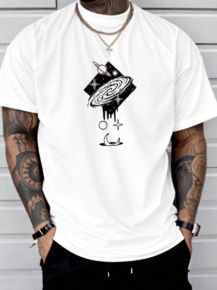 Men UFO Print Tee For Summer