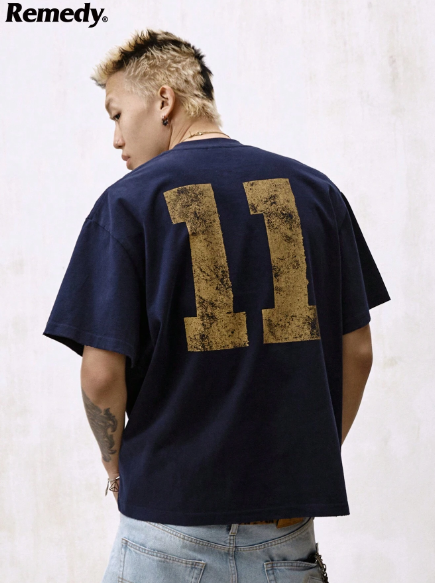 Remedy Summer New Chinese Style Loose Numerical Short Sleeve T-Shirt, American Vintage Boxy Tee For Men