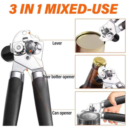3 in 1 Stainless Steel Tin Opener Cordless Tin Opener with Lids Off Jar Opener and Bottle Opener