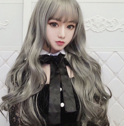 European And American Fashion Wig Female Long Curly Hair Air Bangs Grandma Gray Product Headgear