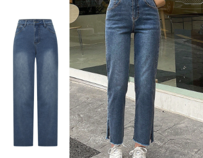 Lovito Women Casual Plain Button Pocket Split Jeans L70AD074 Blue