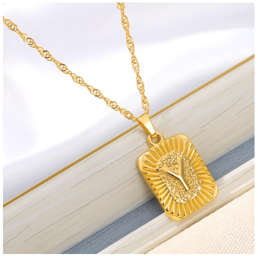 Maxzone Initial A-Z Letter Necklaces Unisex Charm Luster Gold Medal Capital Letter Necklace Pendant For Women Men Jewelry Gift Y