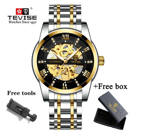 TEVISE Automatic Watch for Men relo Waterproof watch Analog Gold Skeleton Luxury Stainless Steel Steel Luminous 9005A 3