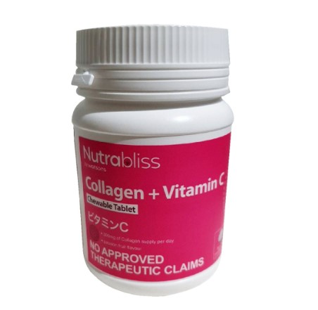 Nutrabliss Collagen Plus Vitamin C Passion Fruit Flavor Food Supplement 120 Chewable Tablets